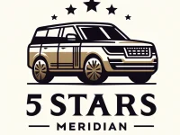 DALL·E 2024-04-24 14.13.57 - A simple and elegant logo for '5 Stars Meridian', featuring a very minimalistic drawing of an SUV. The logo should use a transparent and gold color pa